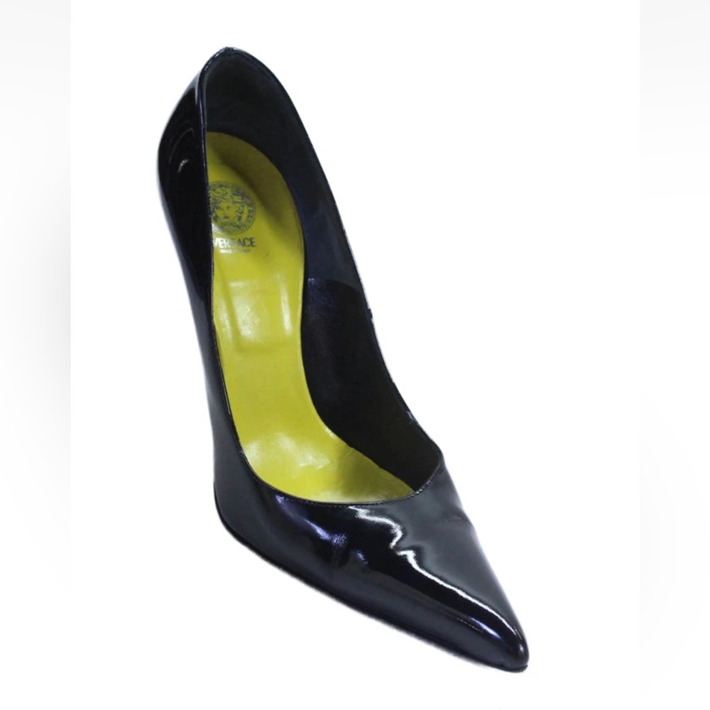 Versace Womens Black Patent Pumps Stiletto Heel Pointed Toe Size 40 W/ Dustbag